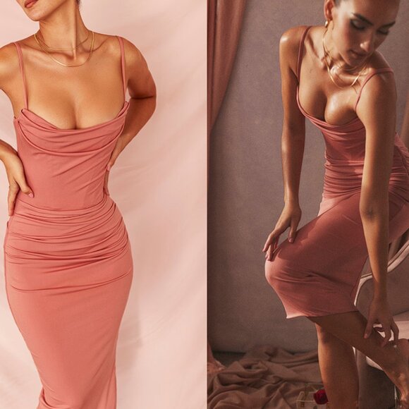 House of CB 'Marciella' Rose Draped Corset Midi Dress NWOT - Picture 4 of 9